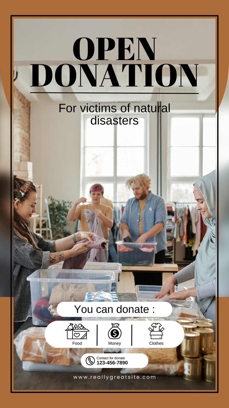 Brown And Grey Modern Open Donation Instagram Story