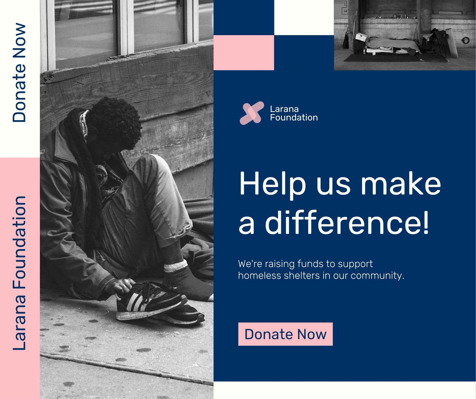 Pink Navy and White Modern Fundraising Facebook Post