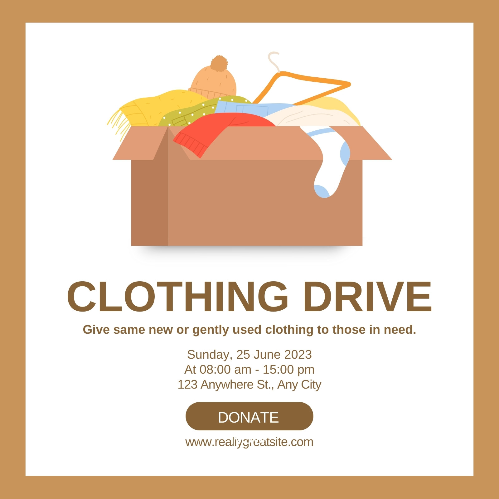 White and Brown Minimalist Clothing Drive Facebook Post
