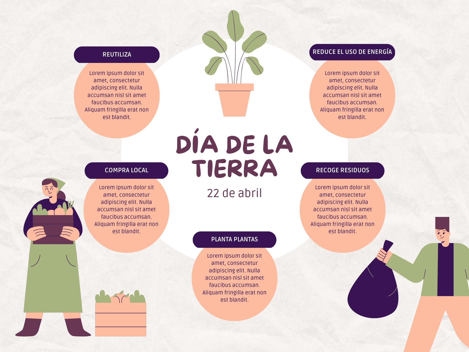 Gráfico Circular Ideas Día de la Tierra Ilustrado Orgánico Naranja Verde Morado