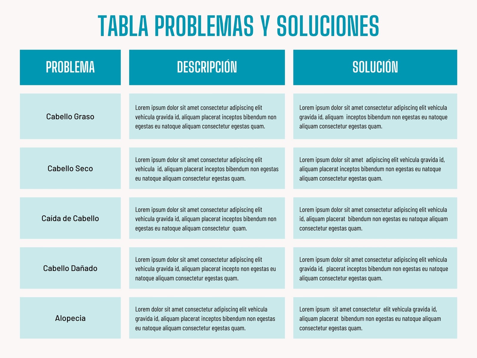 Gráfico Tabla Comparativa Problemas y Soluciones Títulos Minimalista Moderno Sencillo Azul