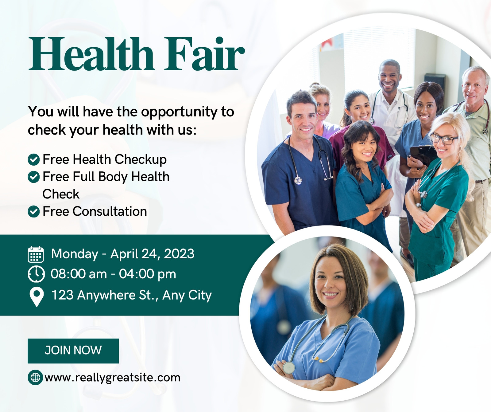 Teal Minimalist Health Fair Facebook Post