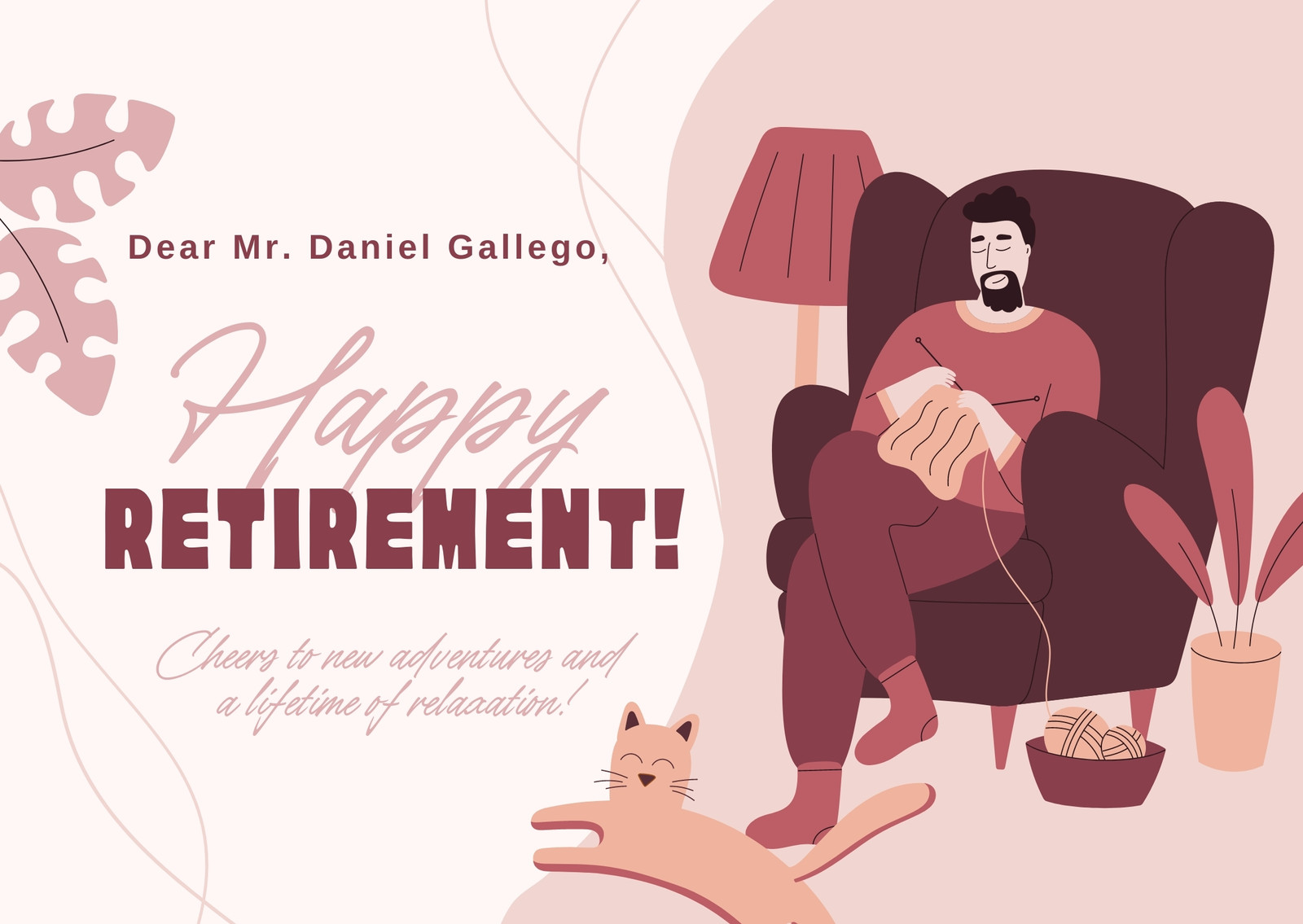 Brown Creamy Simple Funny Illustration of Men With Retirement Postcard