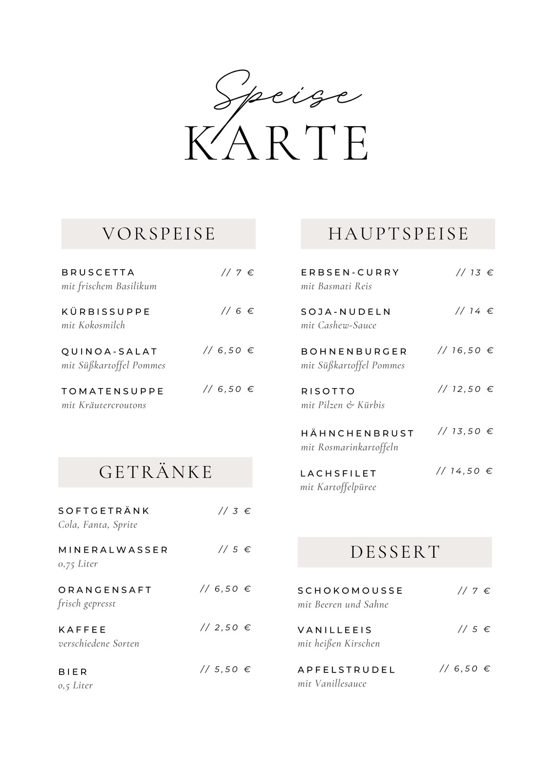 Weiß Beige Minimalist Elegant Kalligraphie Restaurant Menü Speisekarte Weiß Beige Minimalist Elegant Kalligraphie Restaurant Menü Speisekarte