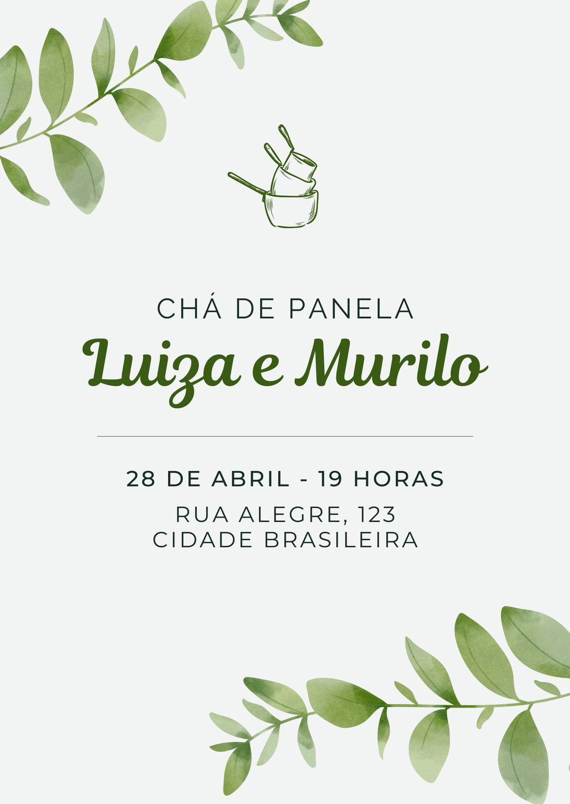 Convite virtual Chá de Panela Minimalista Verde