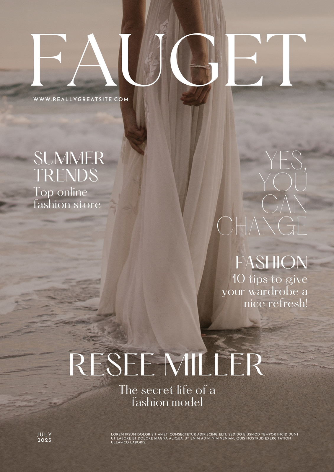 Beige White Minimalist Elegant Fashion Magazine Cover
