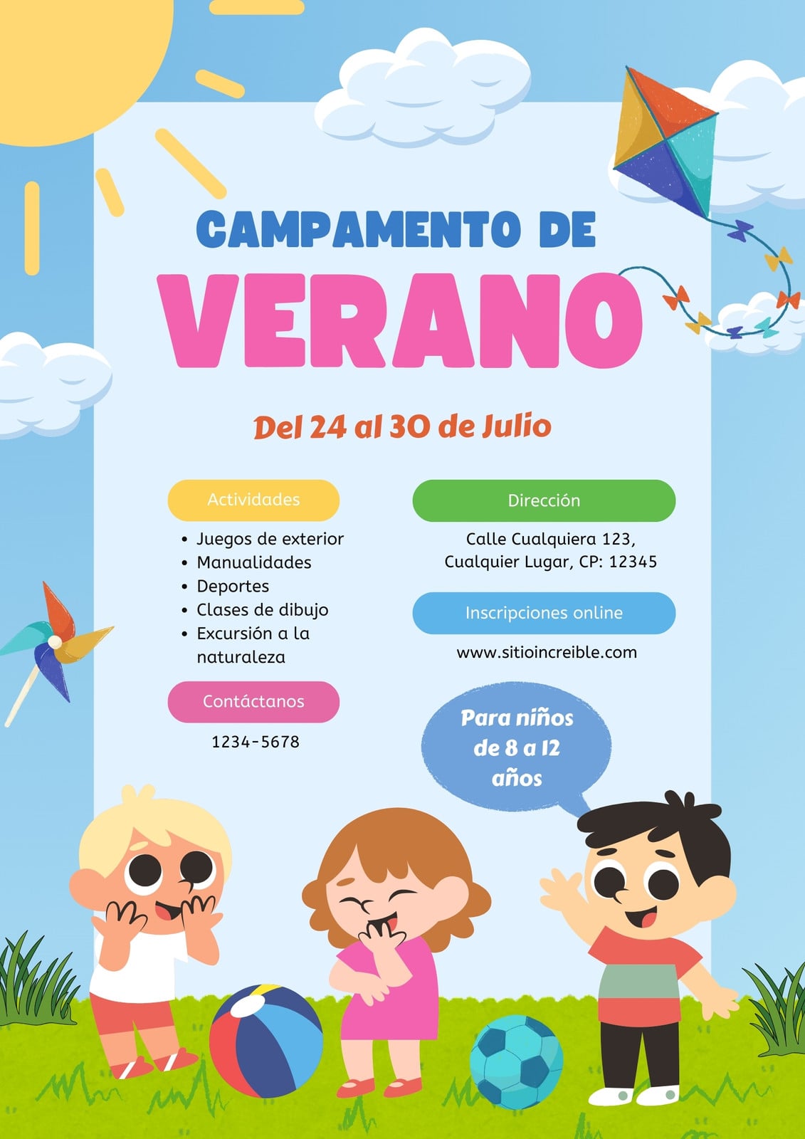 Cartel actividades de verano infantil moderno colorido