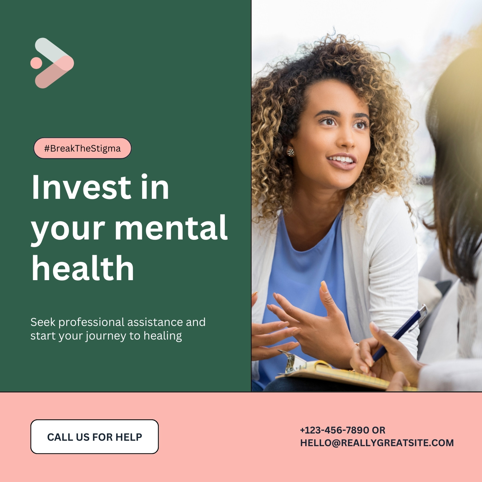 Green Pink and White Modern Mental Health Help Instagram Post