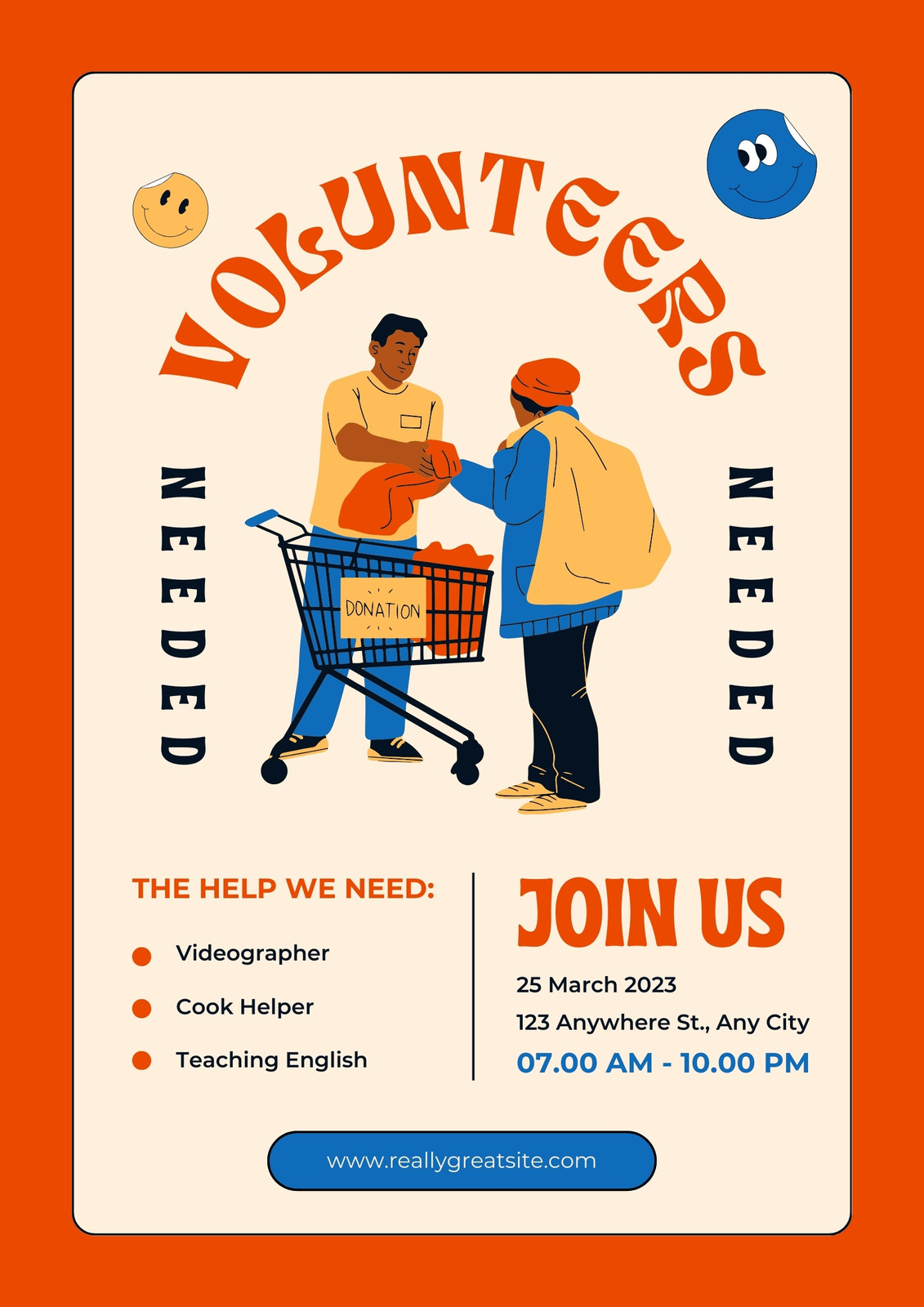 Red Beige Retro Illustrated Volunteer Needed Flyer