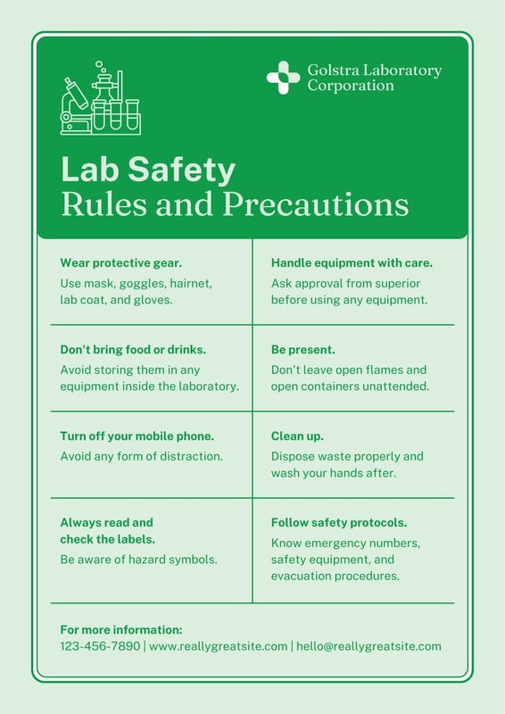 Lab Safety Sheet Example Free printable lab safety poster templates | Canva