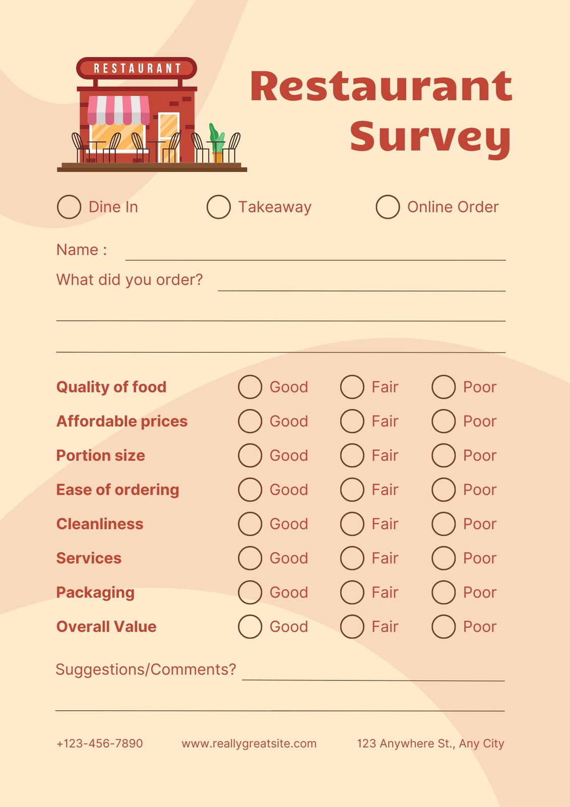 Sandy Beach And Reddish Illustration Restaurant Survey Form Sandy Beach And Reddish Illustration Restaurant Survey Form