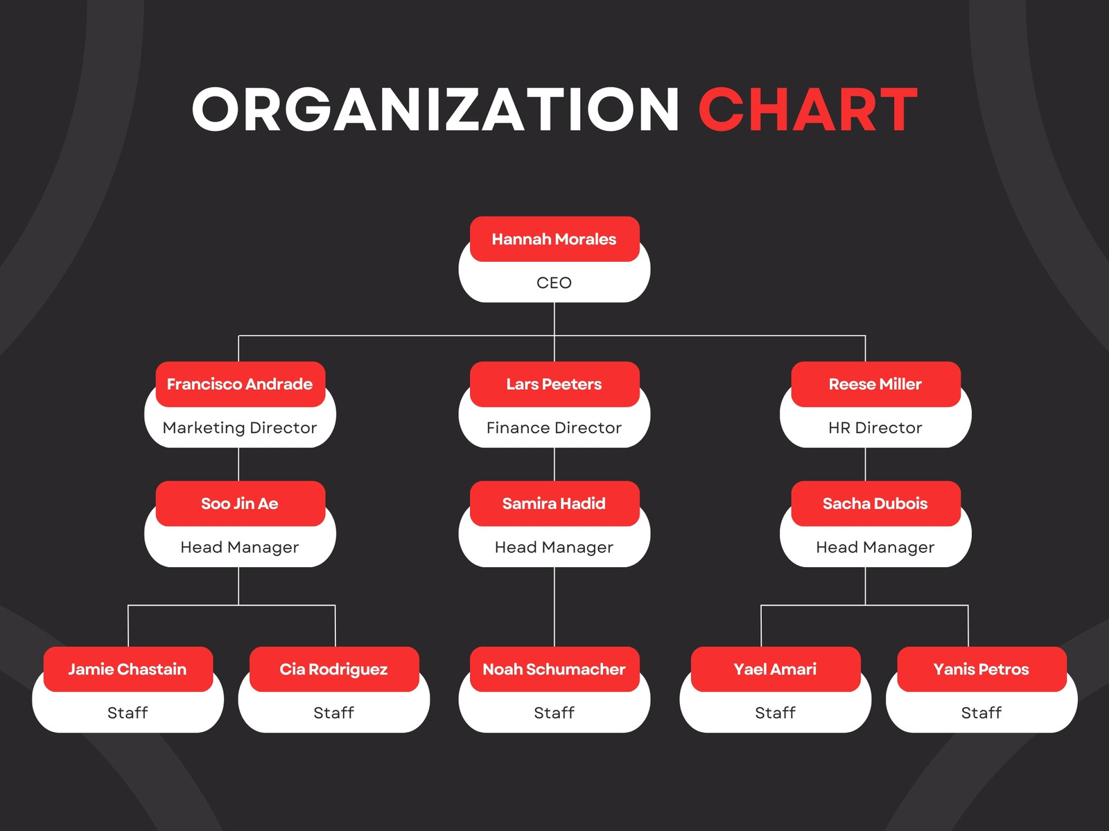 Black and Red Modern Organization Chart Graph