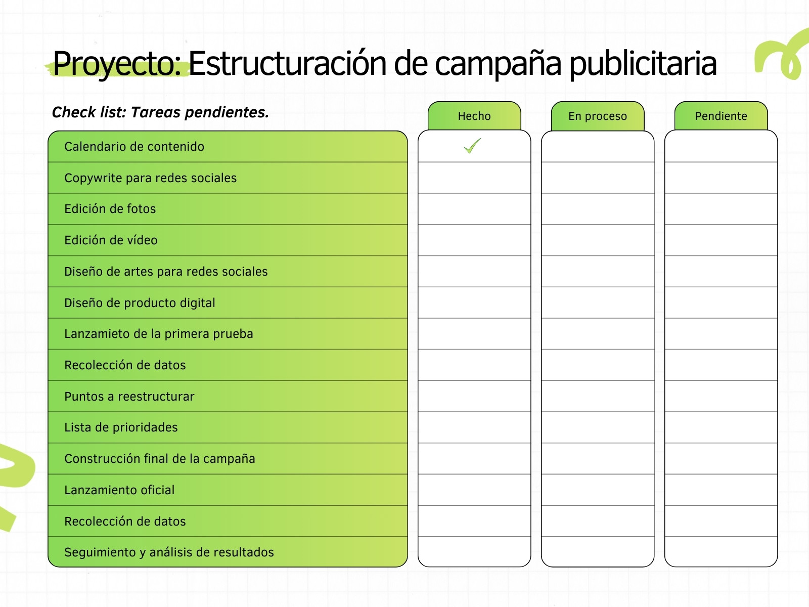 Gráfico Lista de Tareas Campaña Publicitaria Moderno Verde
