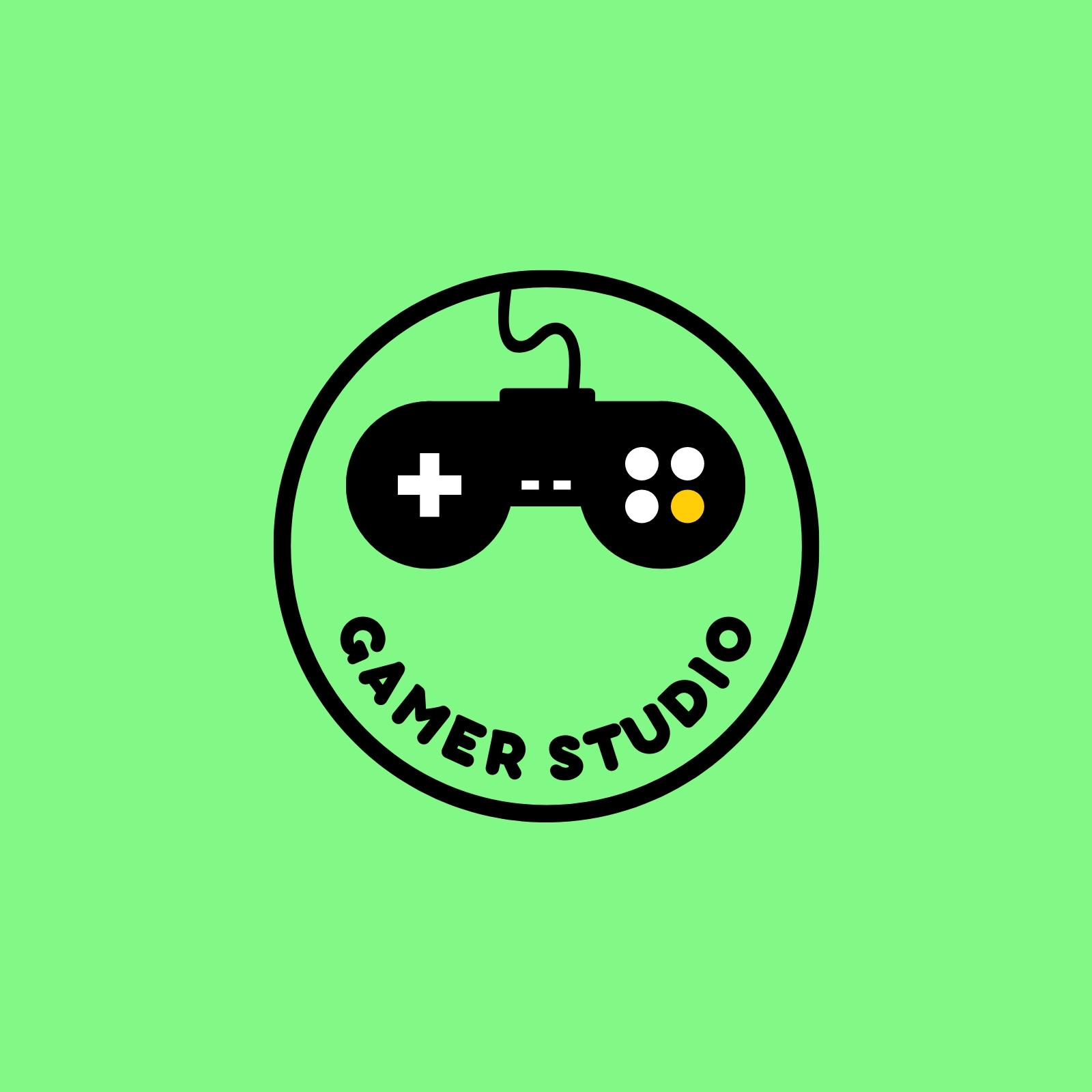 Logotipo gamer minimalista retro neon verde negro blanco