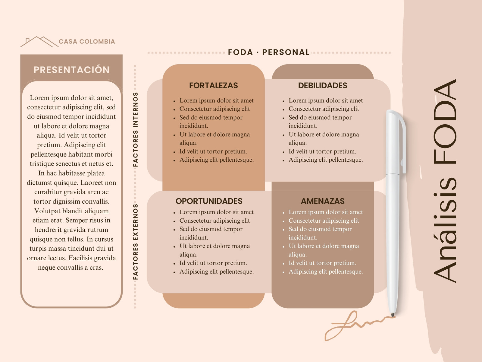 Análisis FODA - Matriz FODA - Para diagnóstico, boho y beige