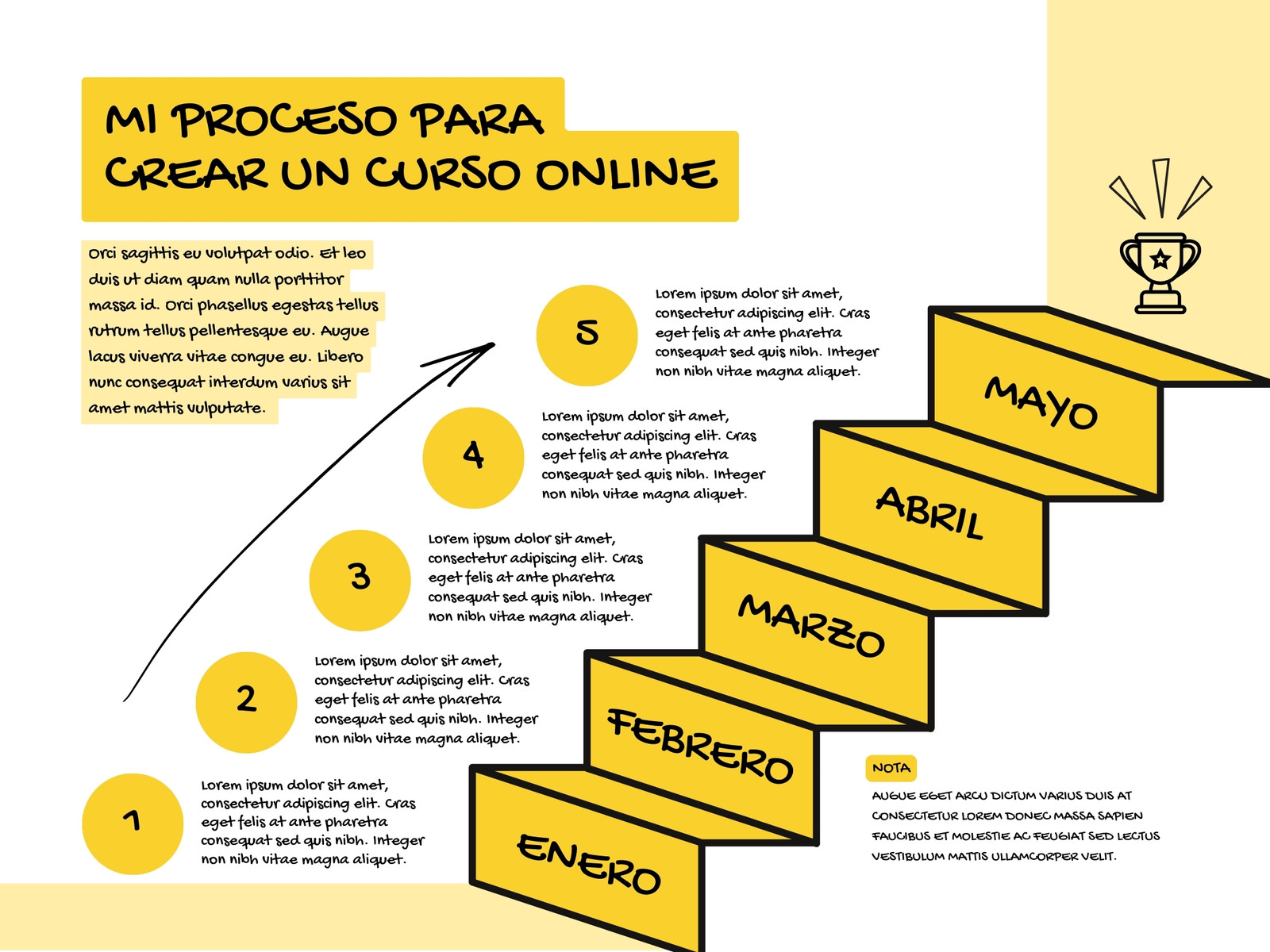 Gráfico de Cinco Pasos con Escalera de Éxito Doodle Amarillo y Blanco