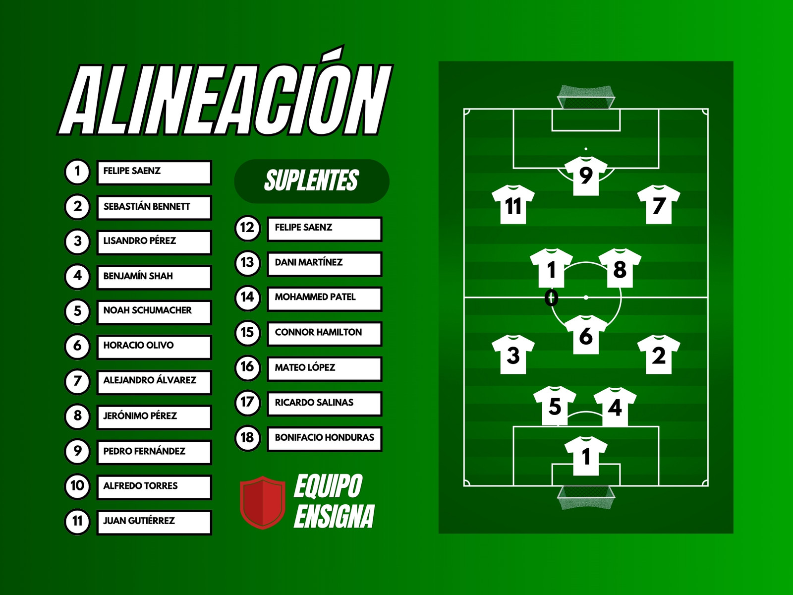 Gráfico Alineación Equipo De Fútbol Moderno Verde
