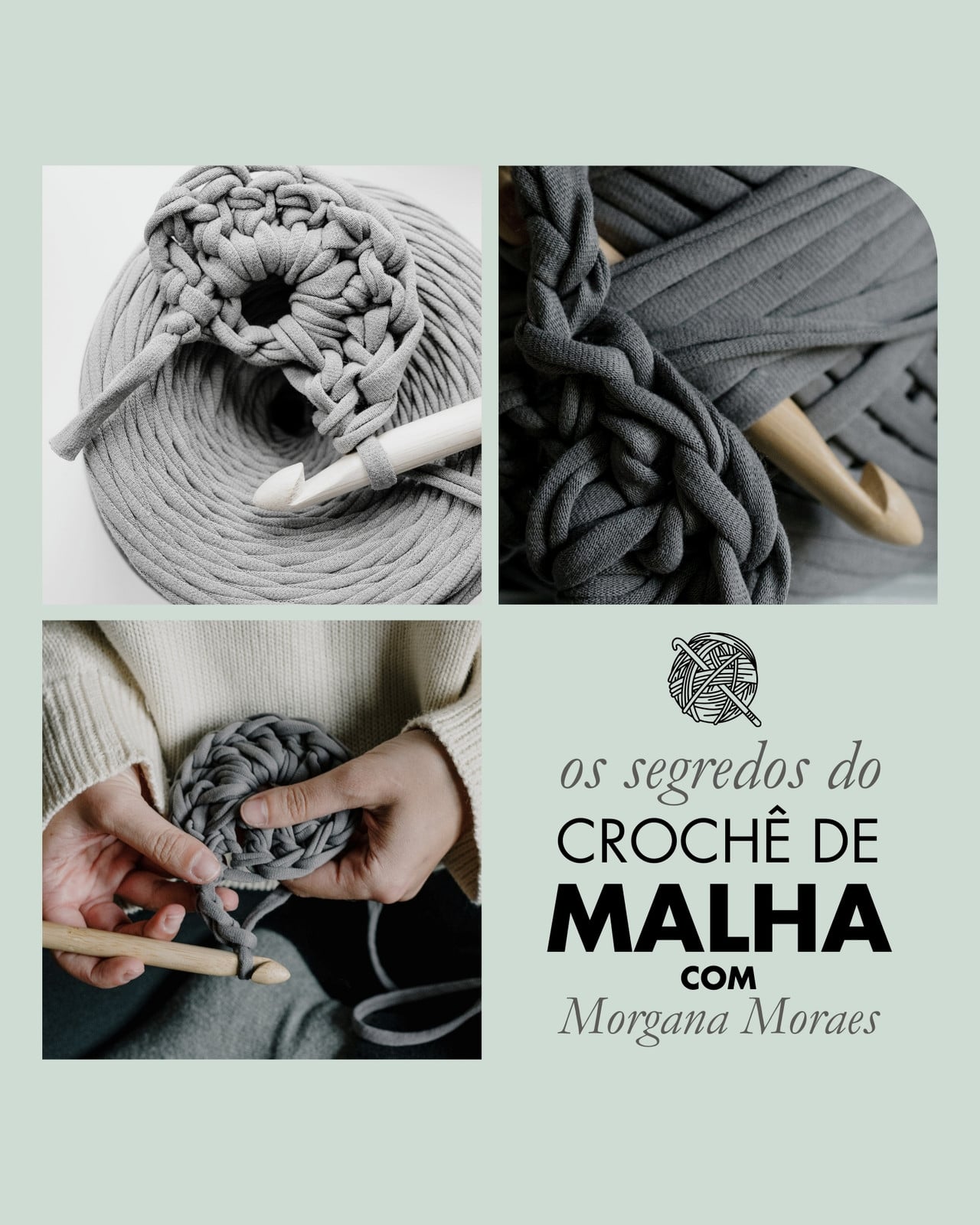 Post de Instagram os Segredos do Crochê Modular Cinza Elegante