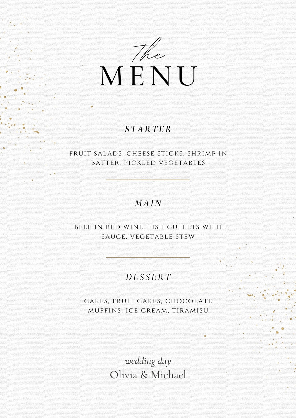 White & Black Gold Minimal Classy Wedding Menu