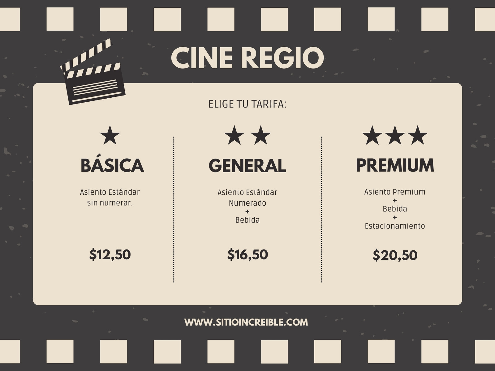 Gráfico Cuadro comparativo tarifas cine simple negro