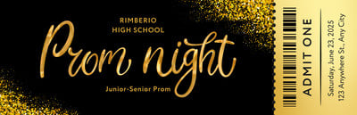 Luxury Prom Night Party Event Ticket Canva template, black and gold