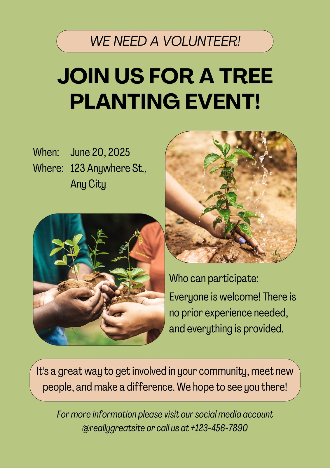 Green Modern Tree Planting Volunteer Poster