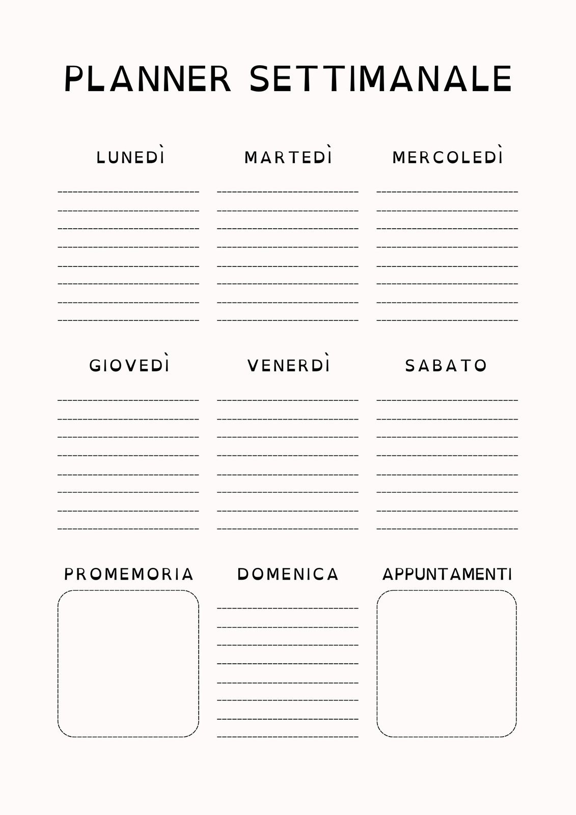 Bianco Nero Semplice Planner Settimanale Panna Calendario Settimana Programma Giorni