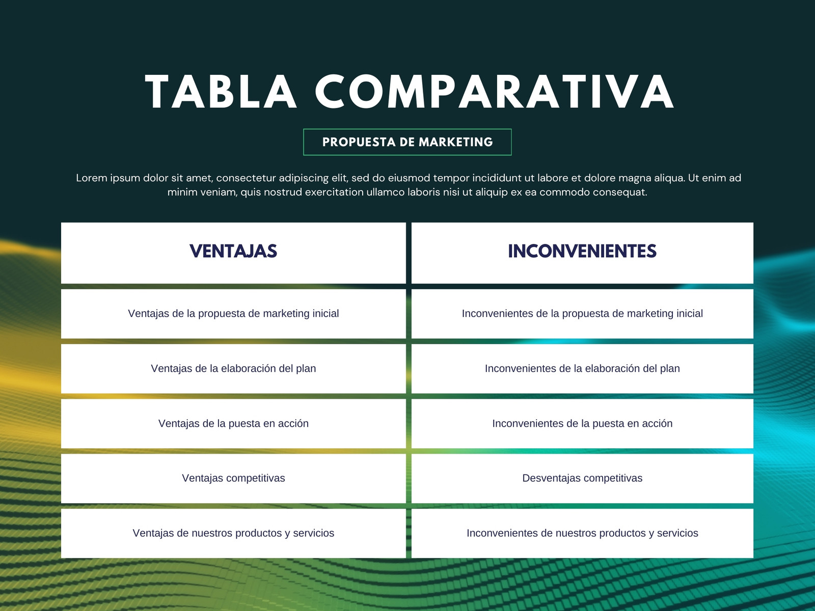 Gráfico Tabla Comparativa Ventajas e Inconvenientes Profesional Verde