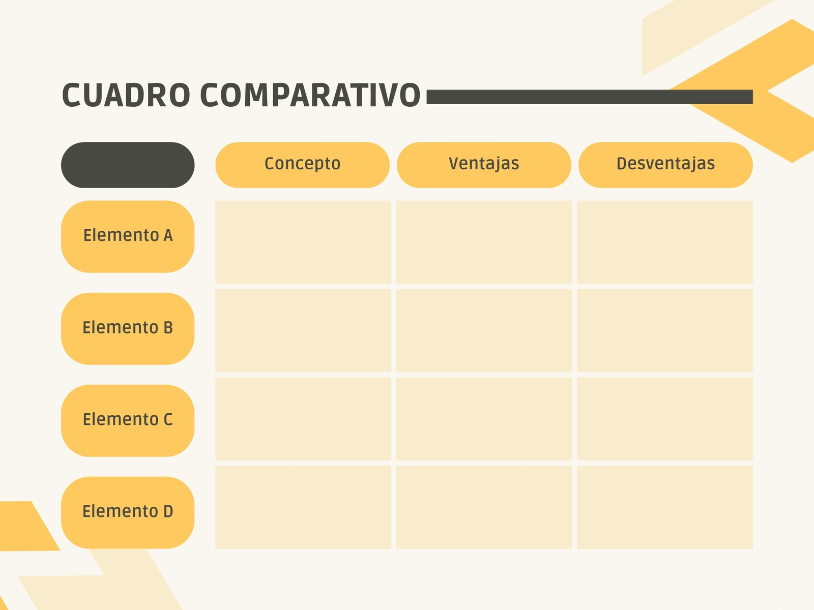 Gráfico Cuadro Comparativo Moderno Amarillo