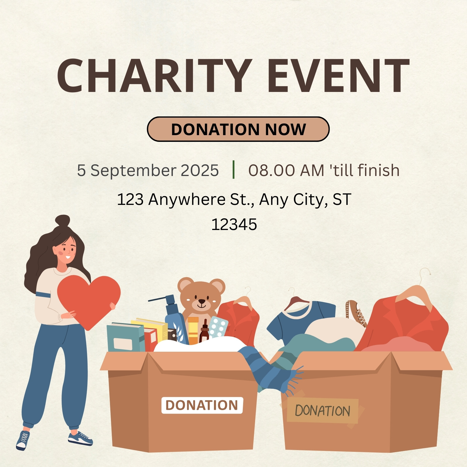 Brown and White Modern Charity Event Instagram Post