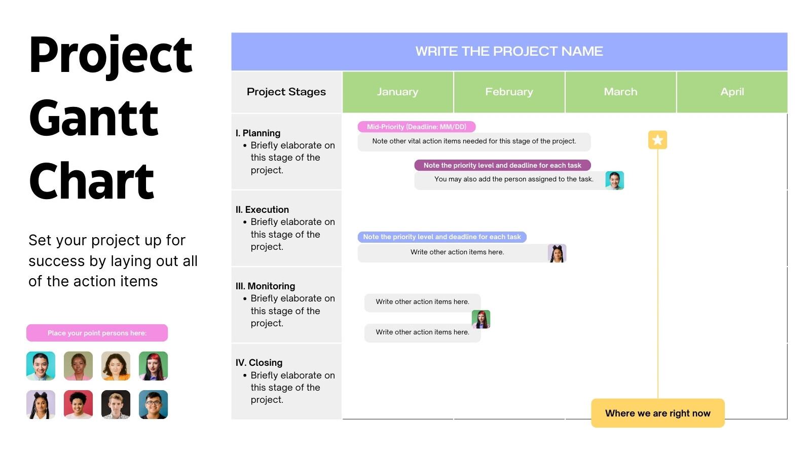 Project Gantt Chart Planning Whiteboard in Pink Pastel Purple Pastel Green Spaced Color Blocks Style