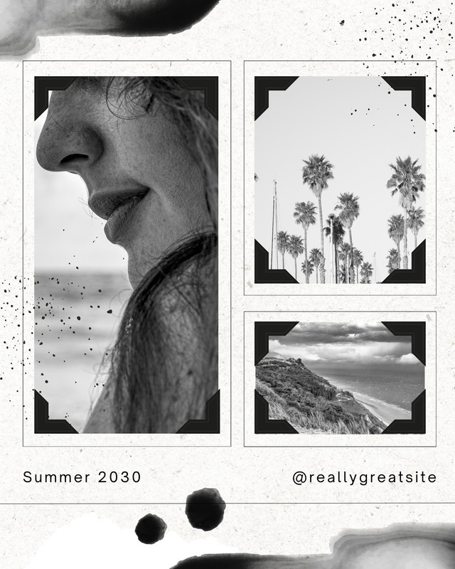 Vintage Minimalist Photo Collage Instagram Post Canva template, black and white