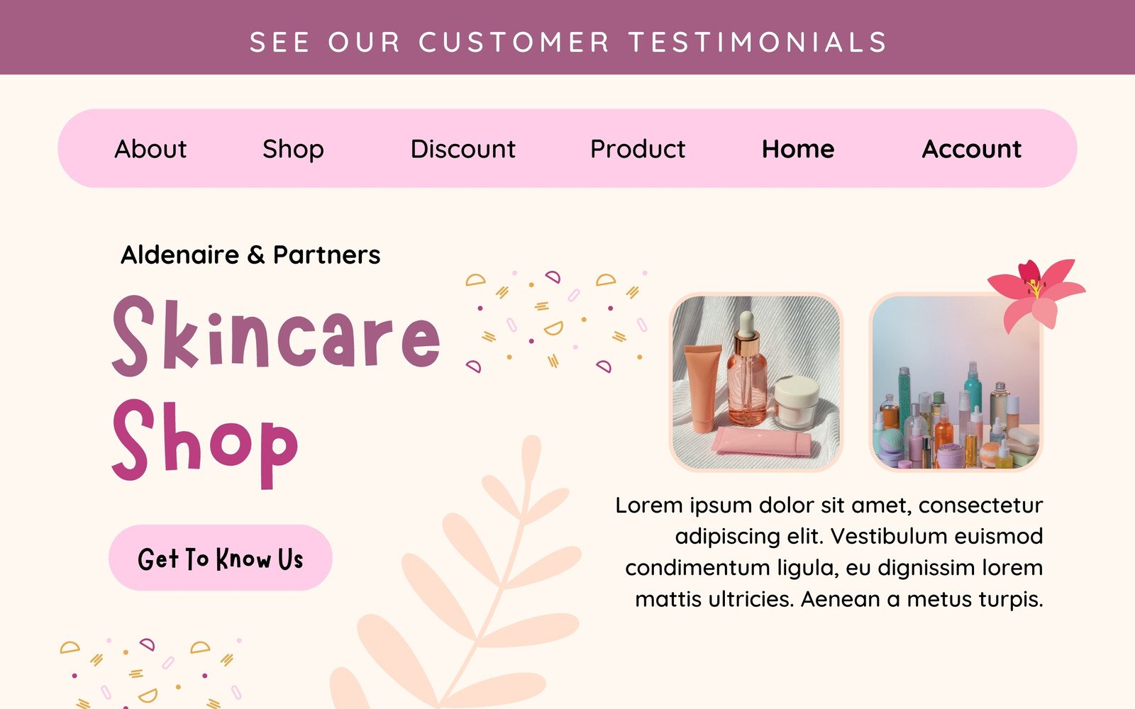 Pink Simple Minimalist Skincare Shop Website Dekstop Prototype