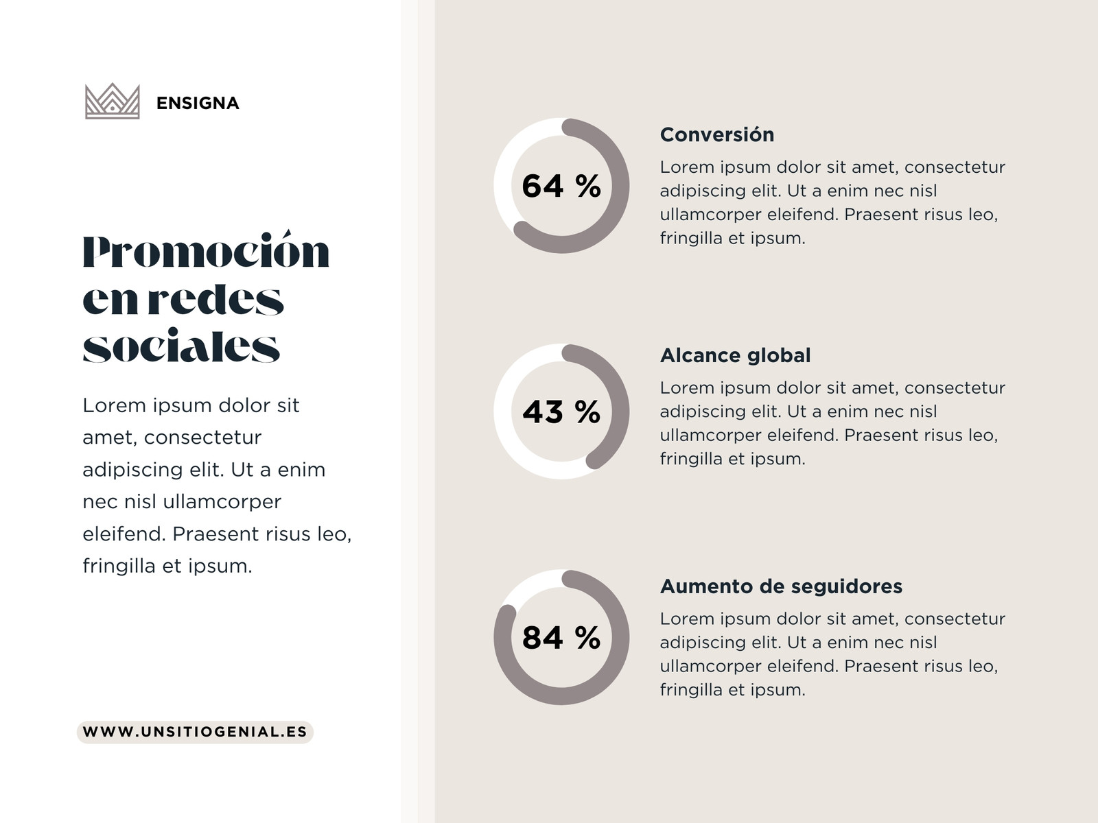 Gráfico porcentajes circulares elegante profesional beige