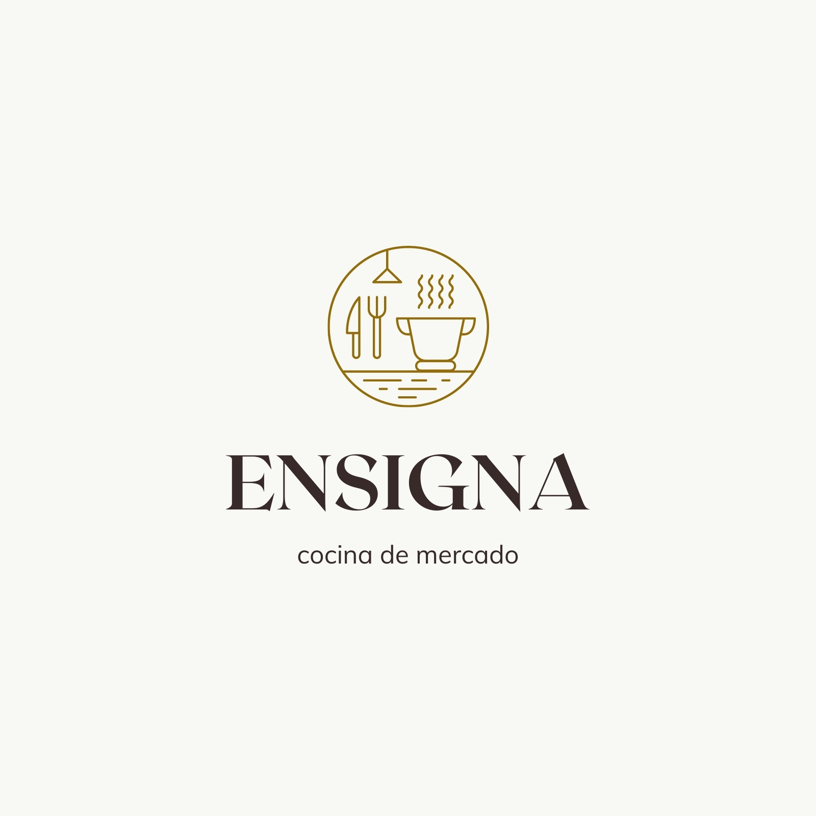 Logo Restaurante Figurativo Elegante Minimalista Negro Dorado Crudo