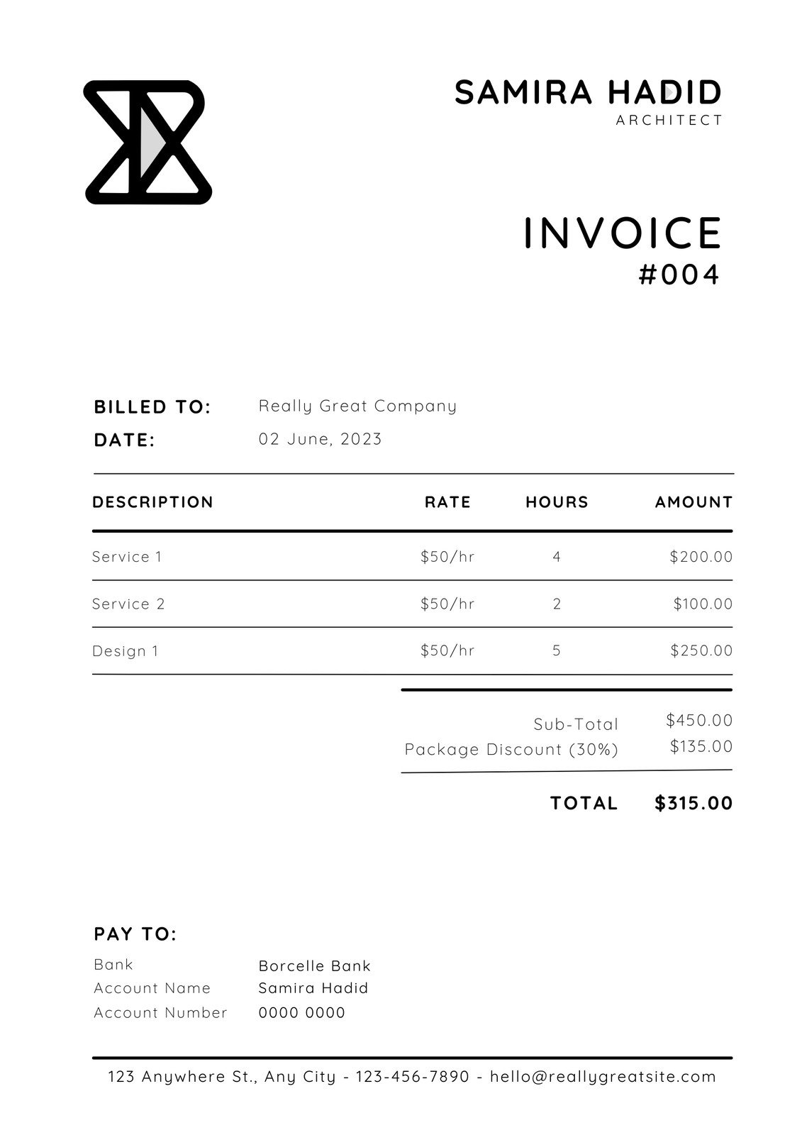 Black and White Minimalist Monogram Creative Freelancer Invoice