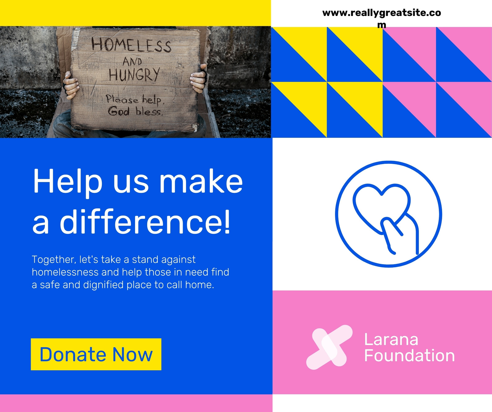 Blue Yellow and Pink Geometric Homeless Fundraising Facebook Post