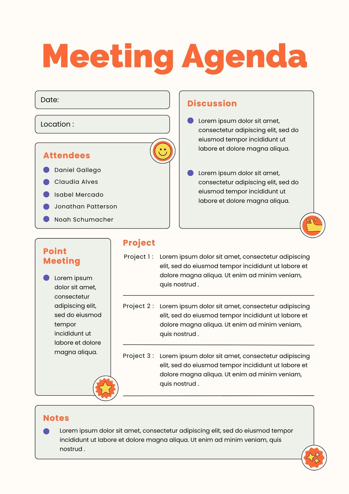 Orange and Beige Illustrative Meeting Agenda A4 Document