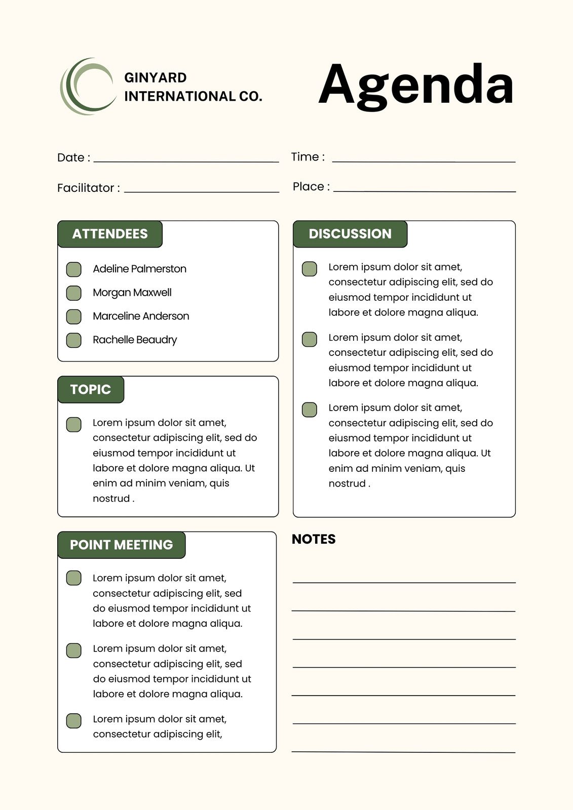 Green and Dark Green Modern Minimal Agenda A4 Document