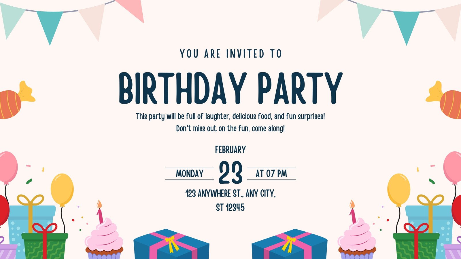 Blue Illustrative Happy Birthday Group Greeting Card 