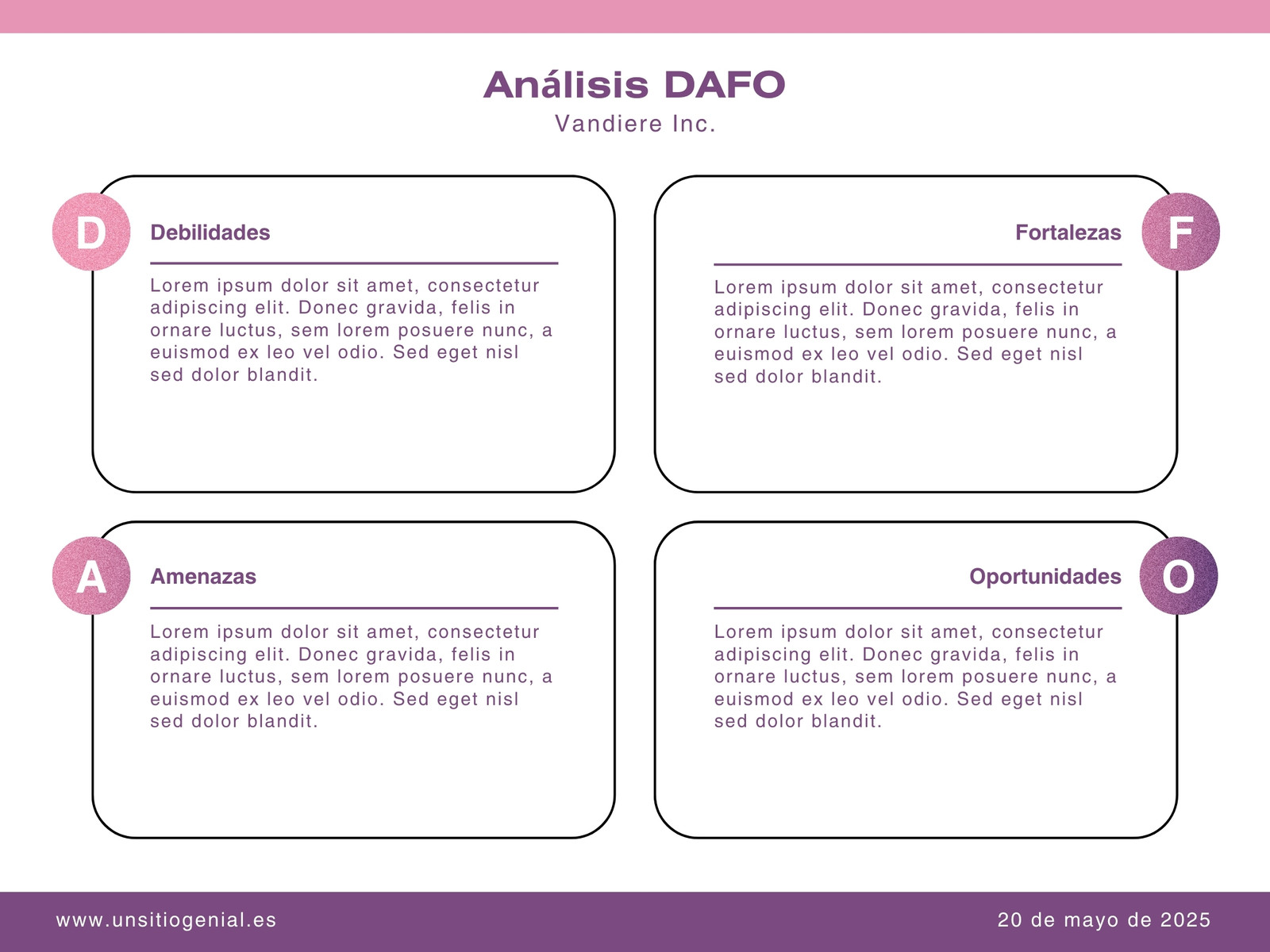 Gráfico Análisis DAFO Moderno Geométrico Violeta