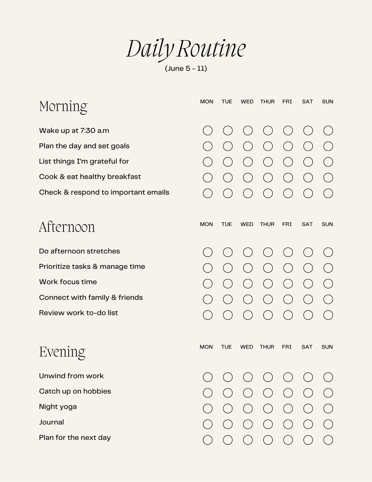 Free and customizable routine templates