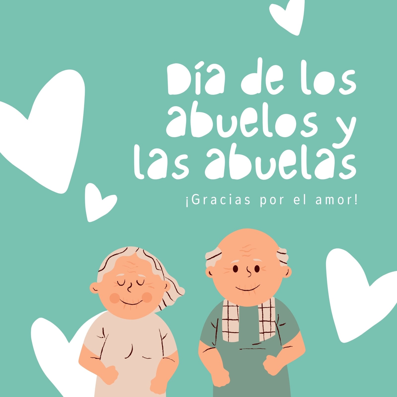 Post para Instagram Día de los Abuelos y las Abuelas Ilustrado Verde y Blanco