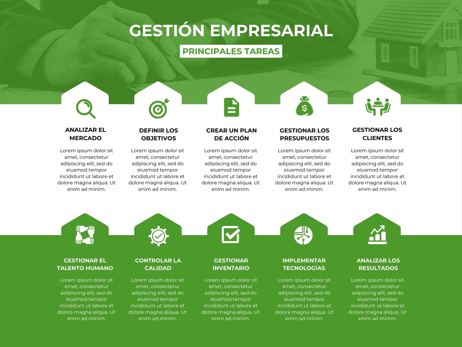 Gráfico Gestión Empresarial Corporativo Verde y Blanco