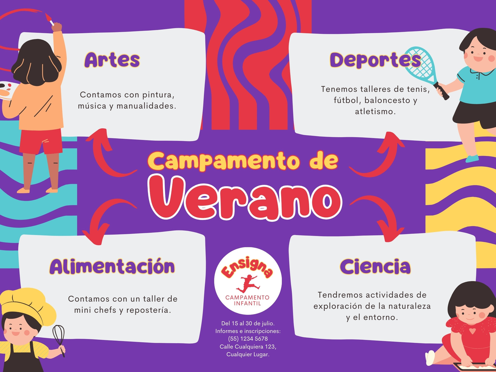 Gráfica Mapa Mental Campamento Infantil Morado