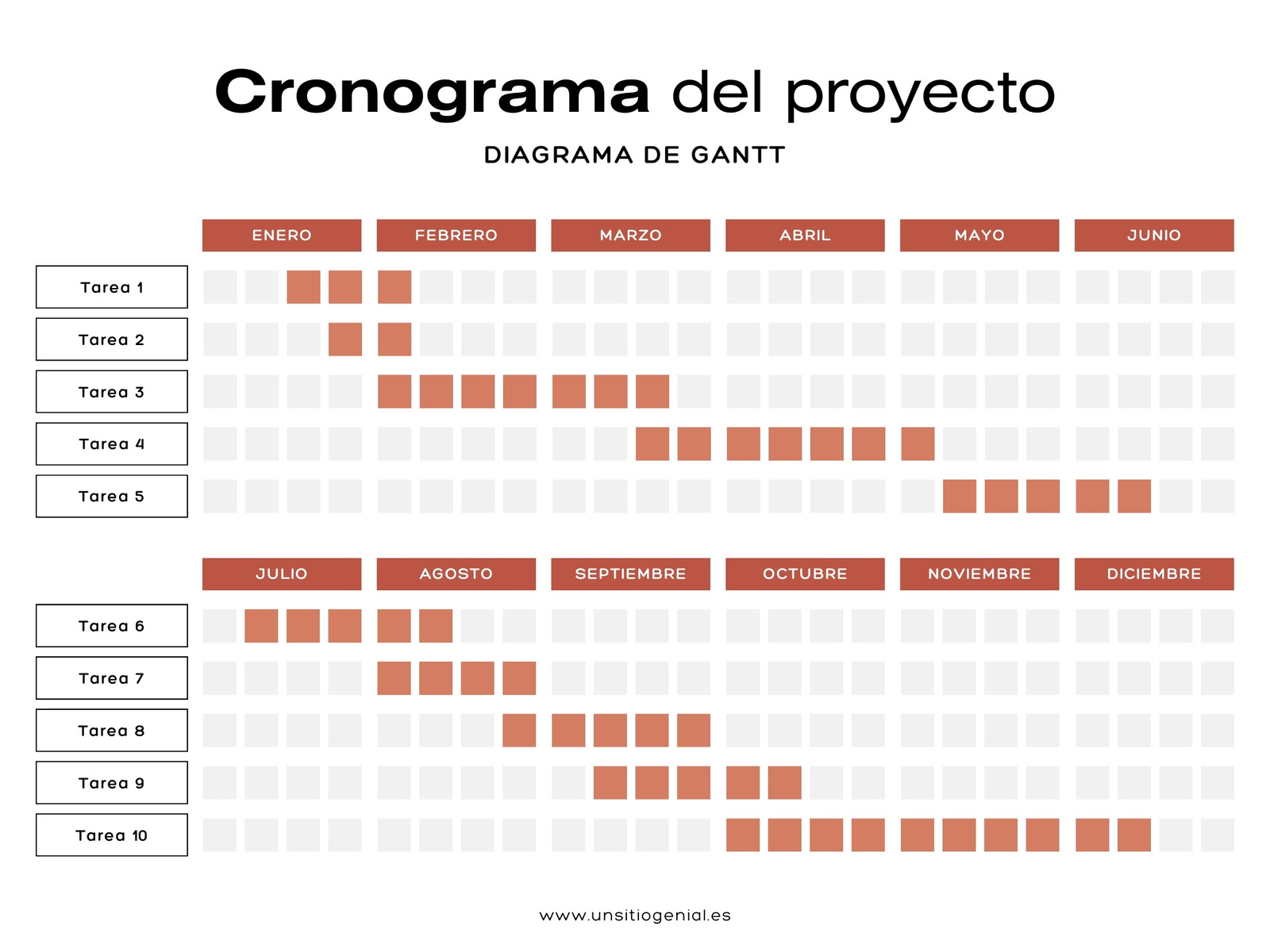 Gráfico Cronograma Diagrama de Gantt Moderno y Corporativo Rojo y Blanco