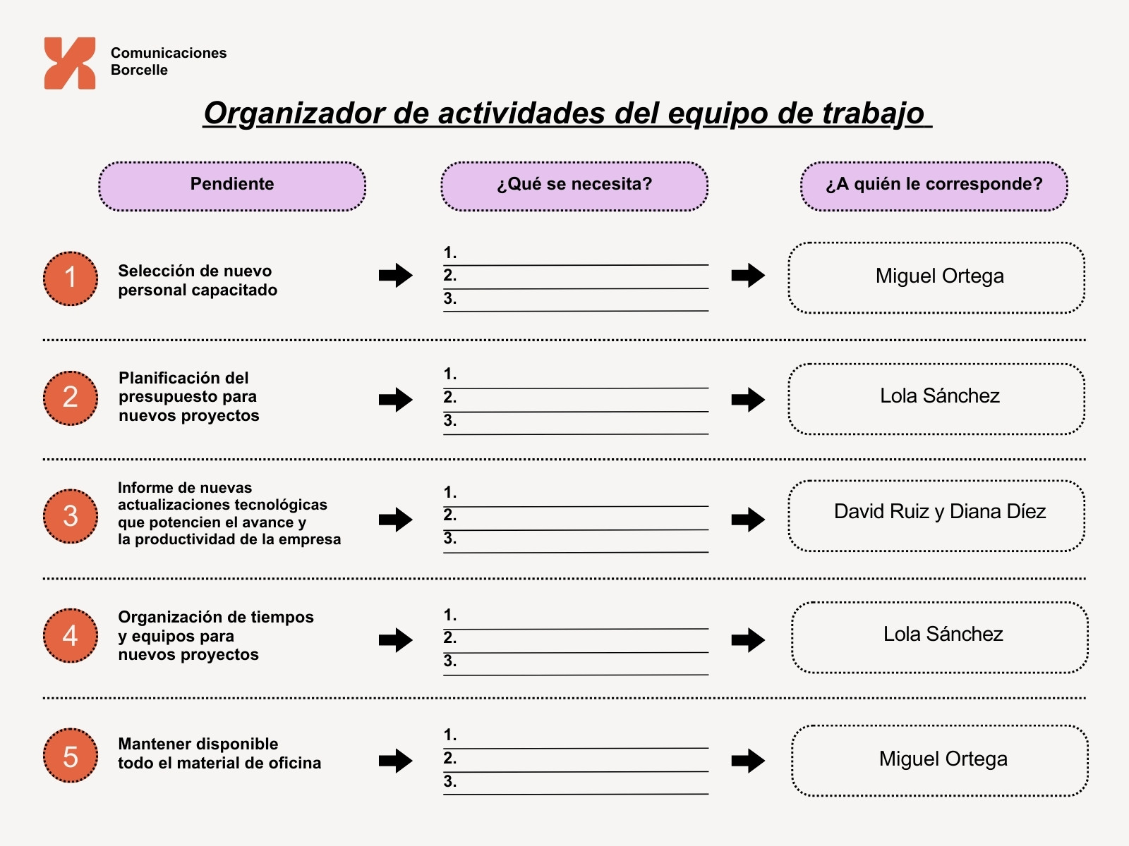 Gráfico Organizador Actividades Trabajo Moderno Beige Rojo