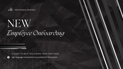Modern Professional New Employee Onboarding Talking Presentation Canva template, black and white