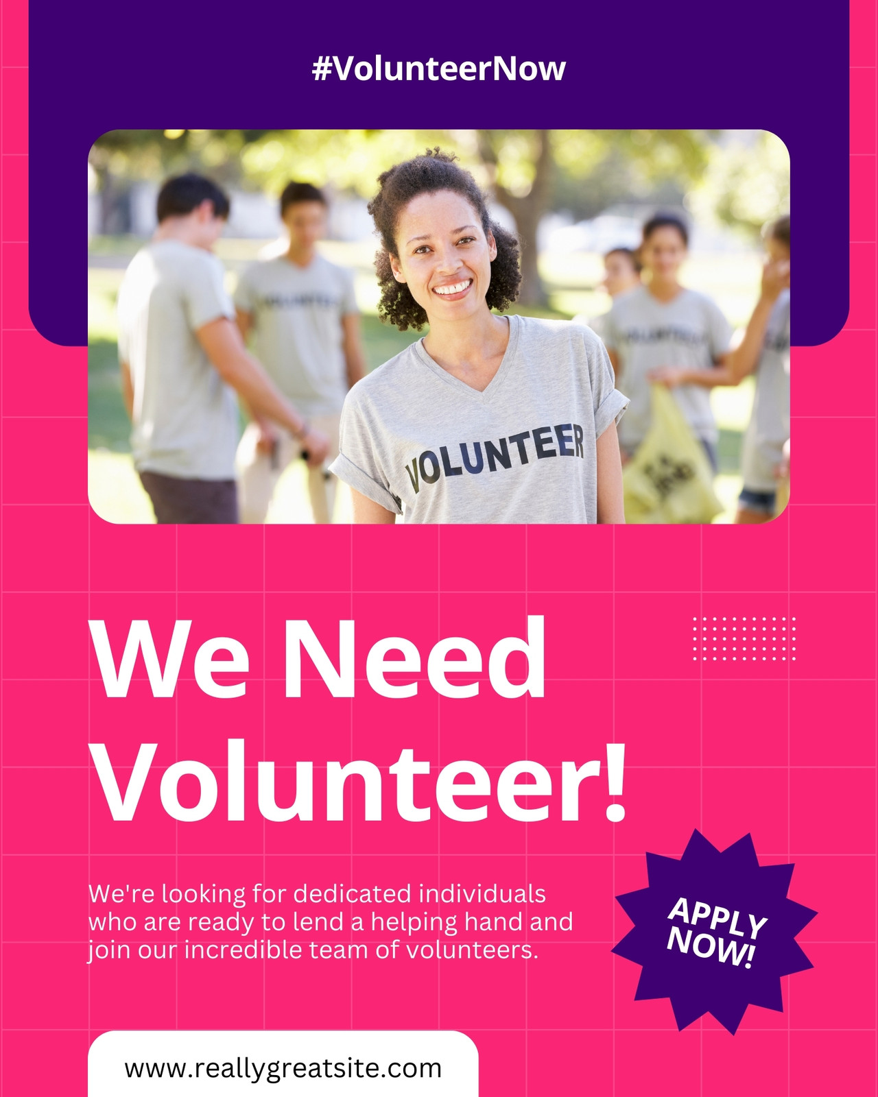 Pink and Purple Modern Volunteer Needed Instagram Post