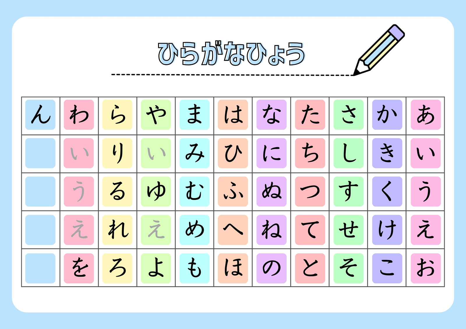 パステル カラフル かわいい 日本語 平仮名表 子ども 知育 A4 横 掲示物 パステル カラフル かわいい 日本語 平仮名表 子ども 知育 A4 横 掲示物